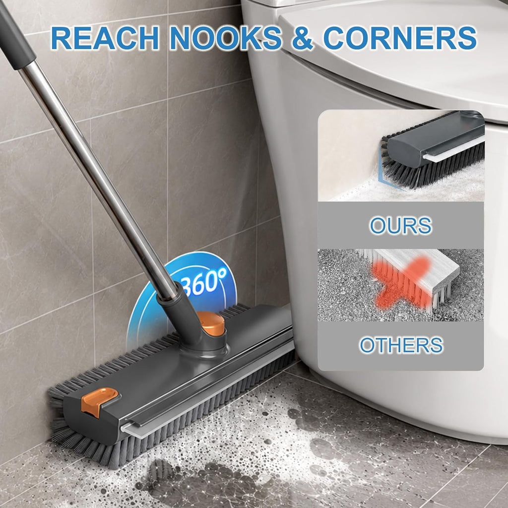 Long Handle Floor Scrub Brush – 3-in-1 Stiff Bristle Scrubber for Tile, Grout, Patio & Deck – No More Kneeling to Clean 