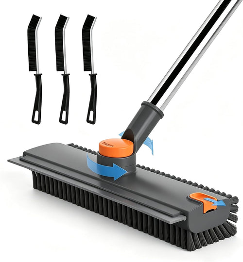 Long Handle Floor Scrub Brush – 3-in-1 Stiff Bristle Scrubber for Tile, Grout, Patio & Deck – No More Kneeling to Clean 