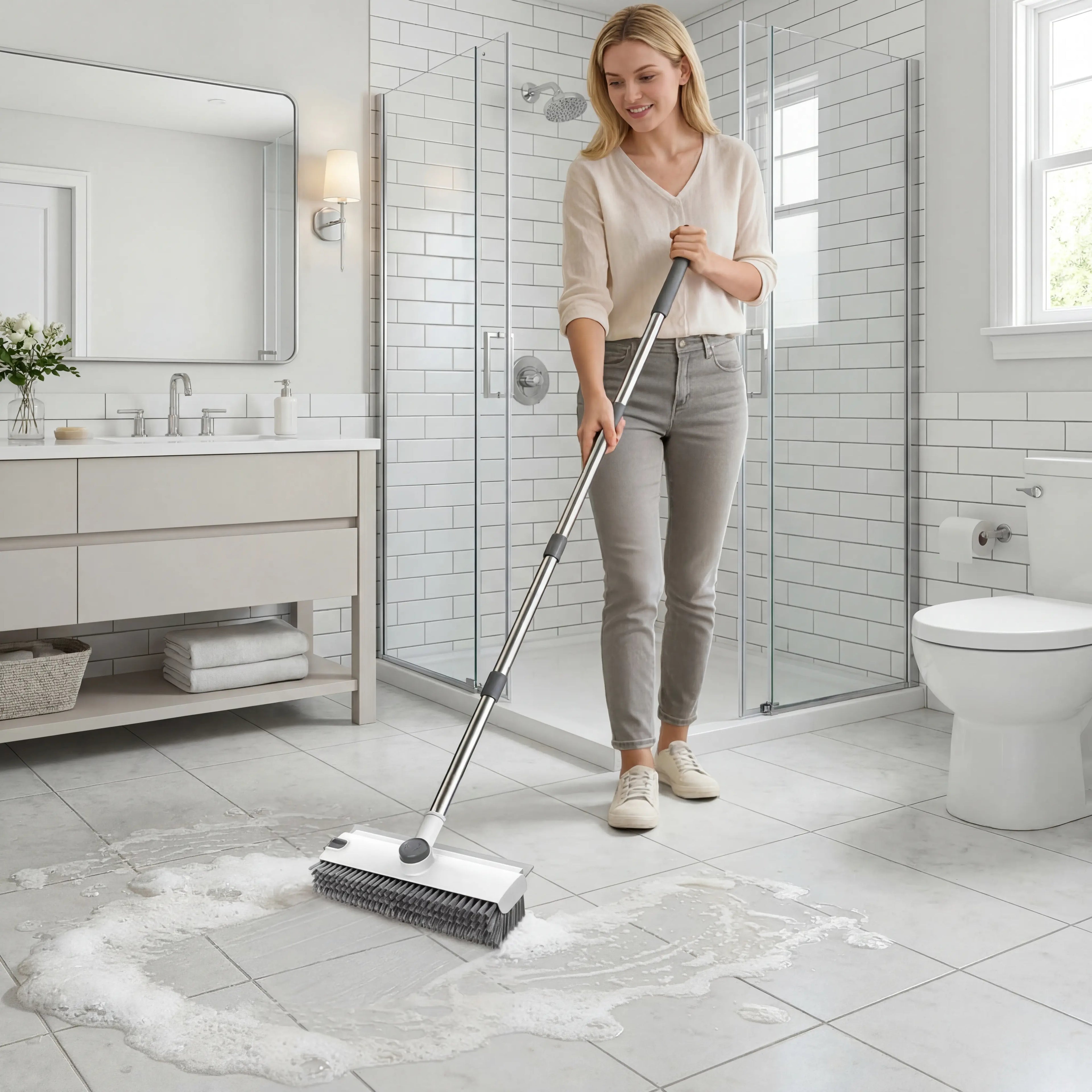 3-in-1 Floor Scrub Brush & Squeegee