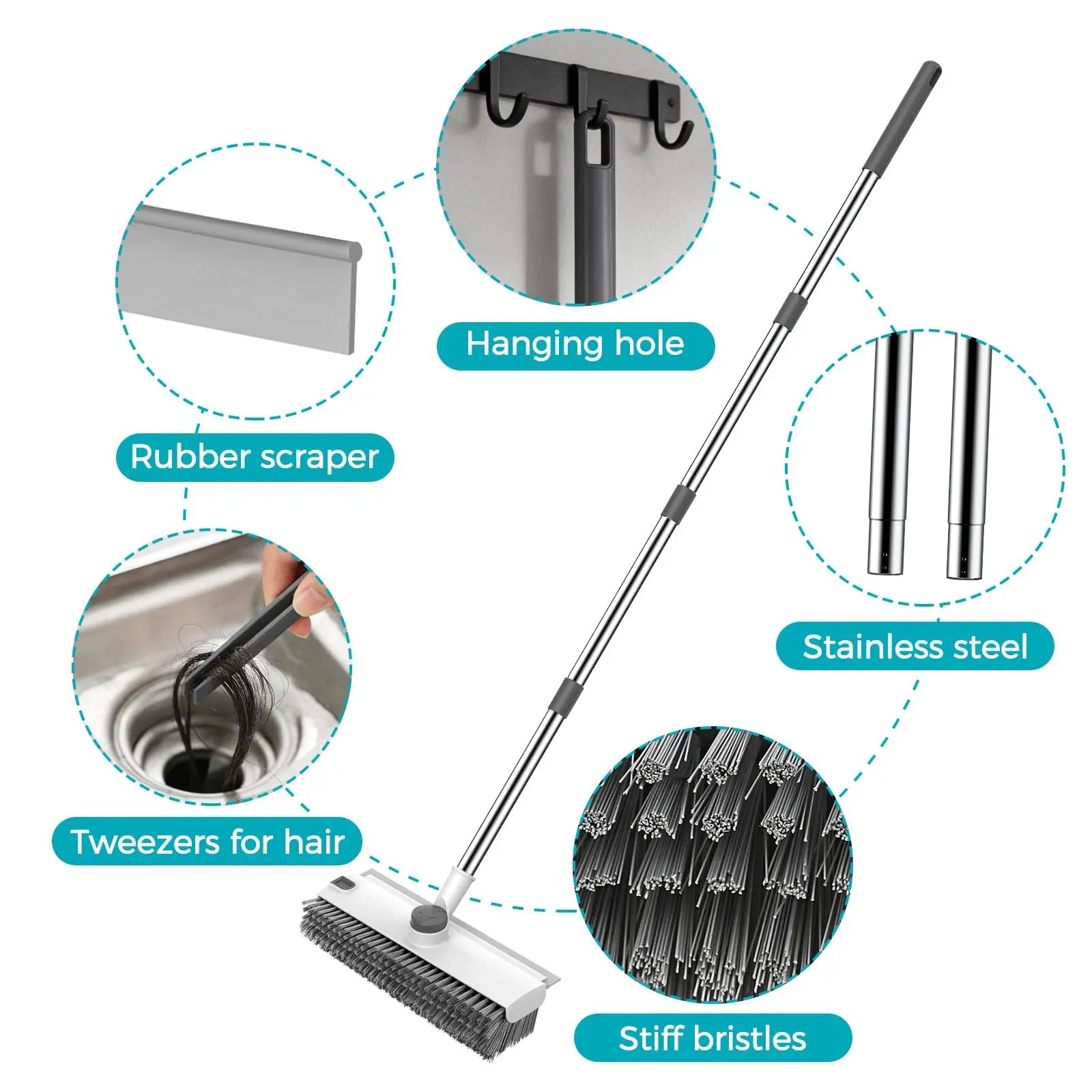 3-in-1 Floor Scrub Brush & Squeegee
