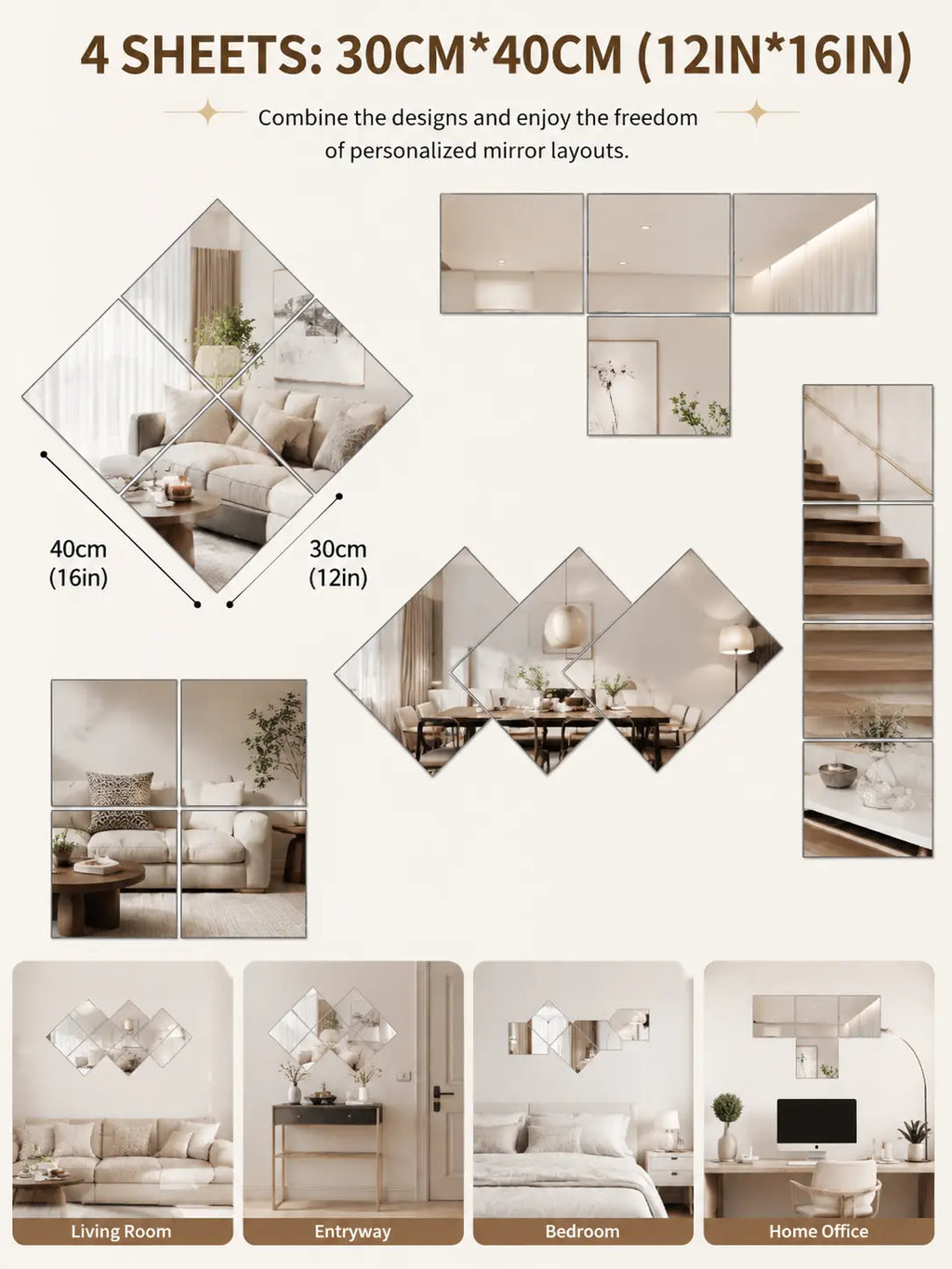 Flexible Frameless Mirror Tiles (Multi-Pack)