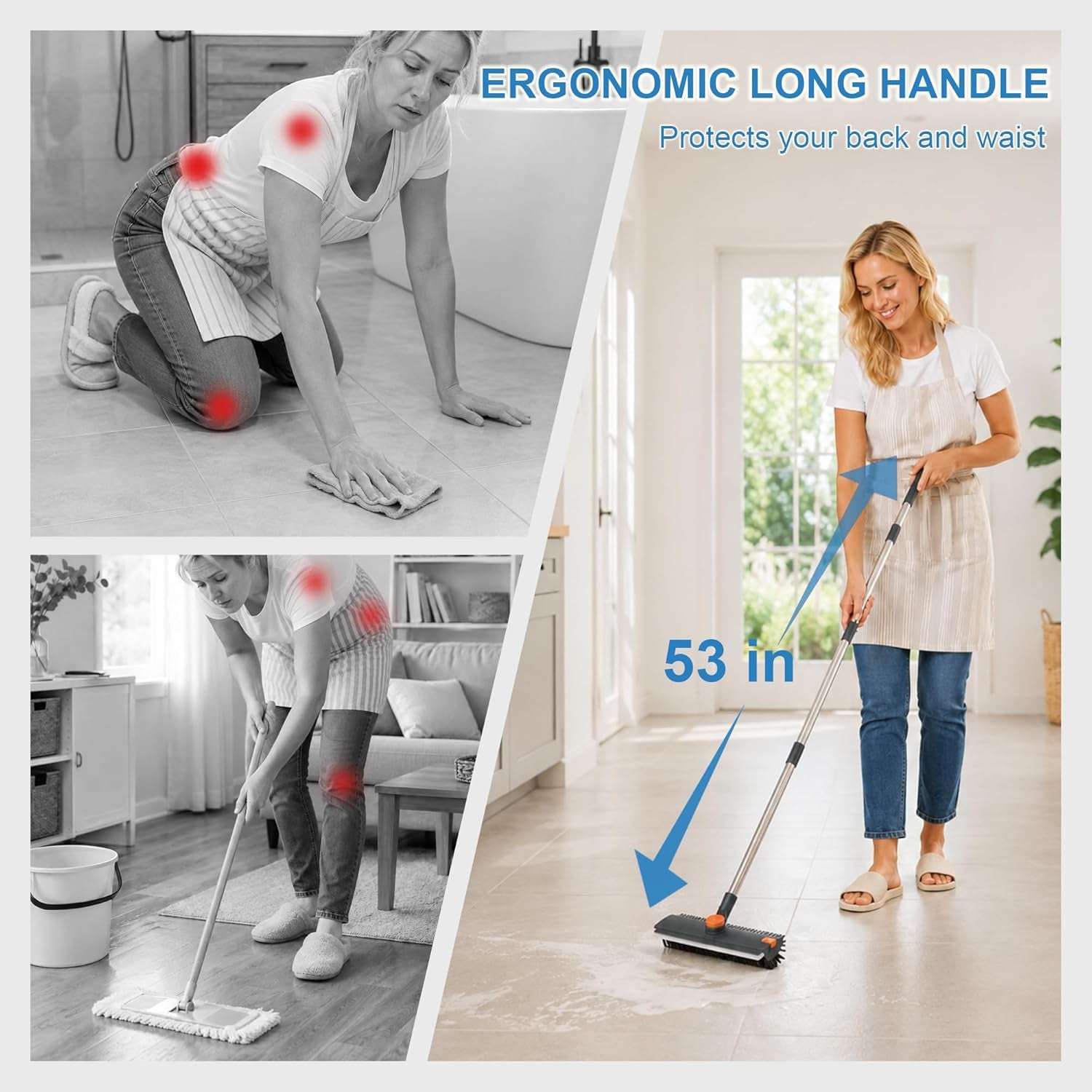 Long Handle Floor Scrub Brush – 3-in-1 Stiff Bristle Scrubber for Tile, Grout, Patio & Deck – No More Kneeling to Clean 