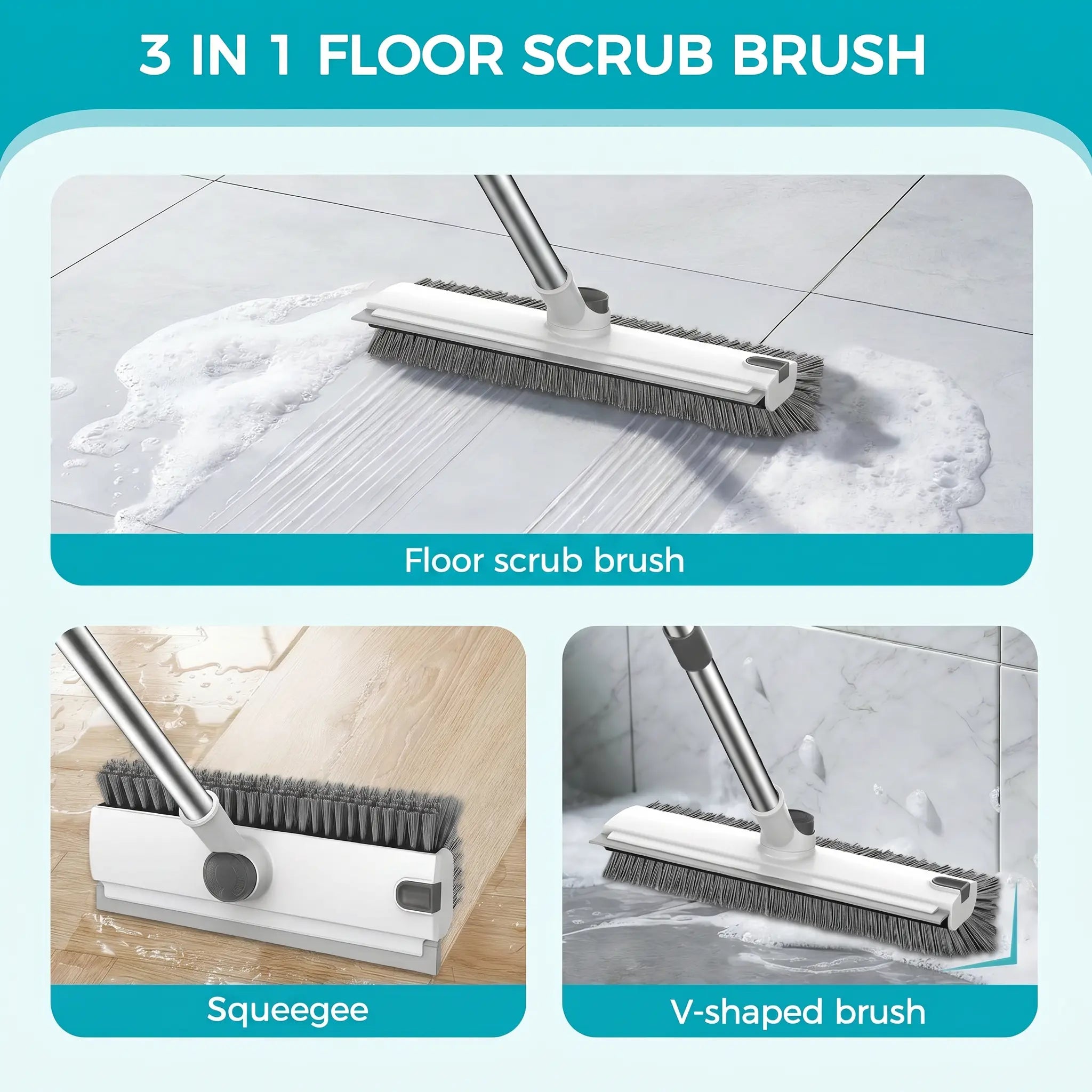3-in-1 Floor Scrub Brush & Squeegee